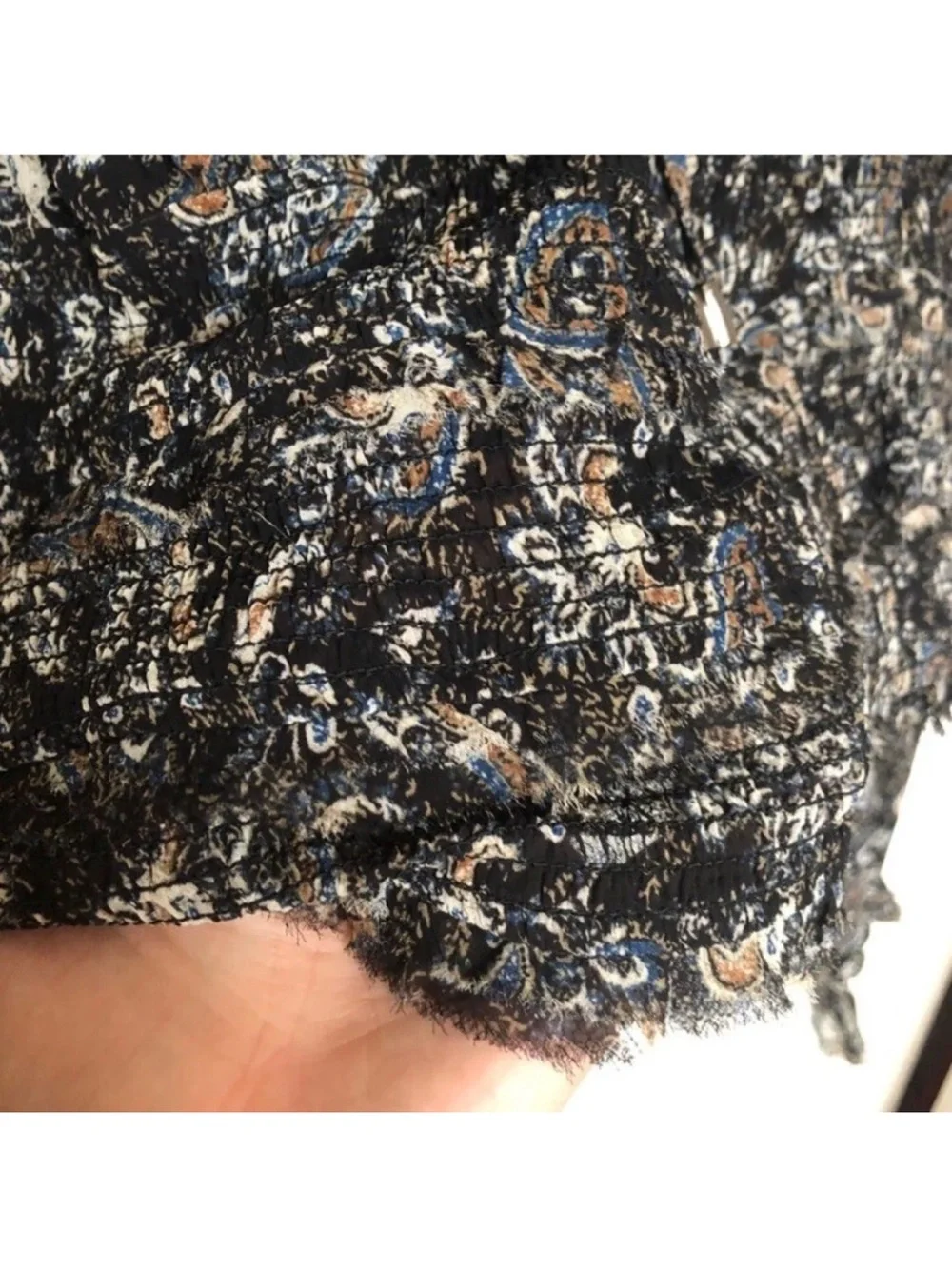 Free People Lolita Paisley Peasant Blouse Dark Combo Smocked Boho Top *M